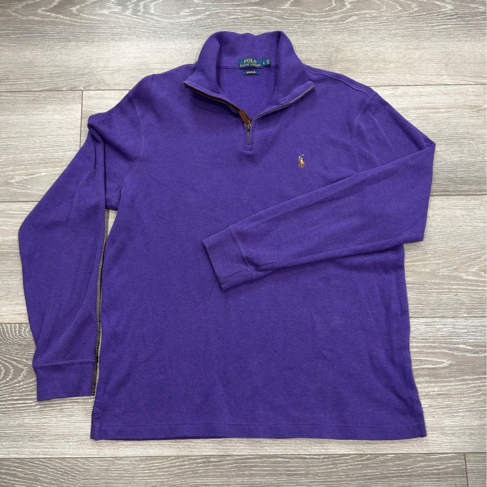 Polo Ralph Lauren Estate Rib Quarter‎ Zip Pullover Sweater Mens Large Purple